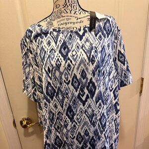 NWT Preswick & Moore 3X Blue & White Women's Plus Size Blouse Top Shirt